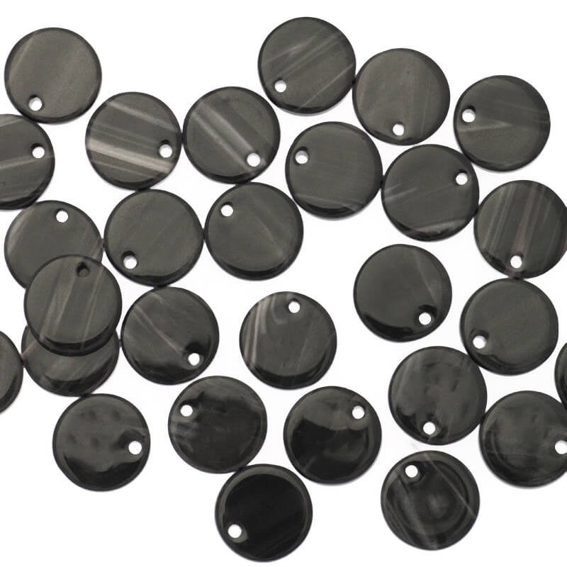 Coin charms 10mm / gray with streaks / Art Deco resin / 1pc XZR6804