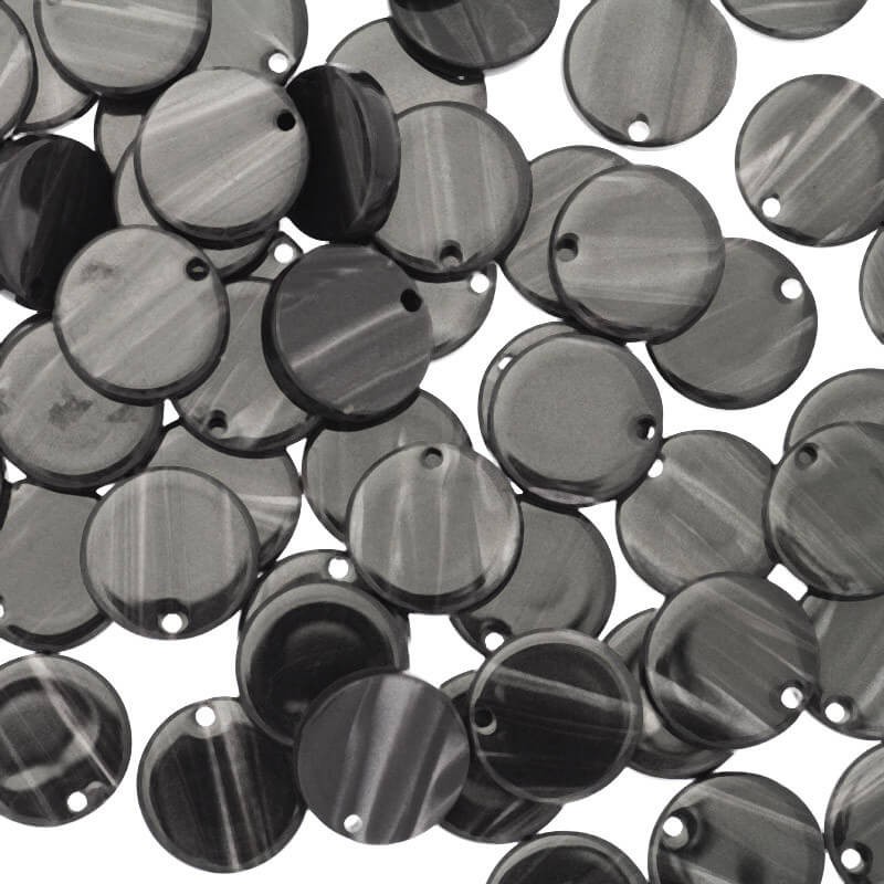 Coin charms 12mm / gray with streaks / Art Deco resin / 1pc XZR6803