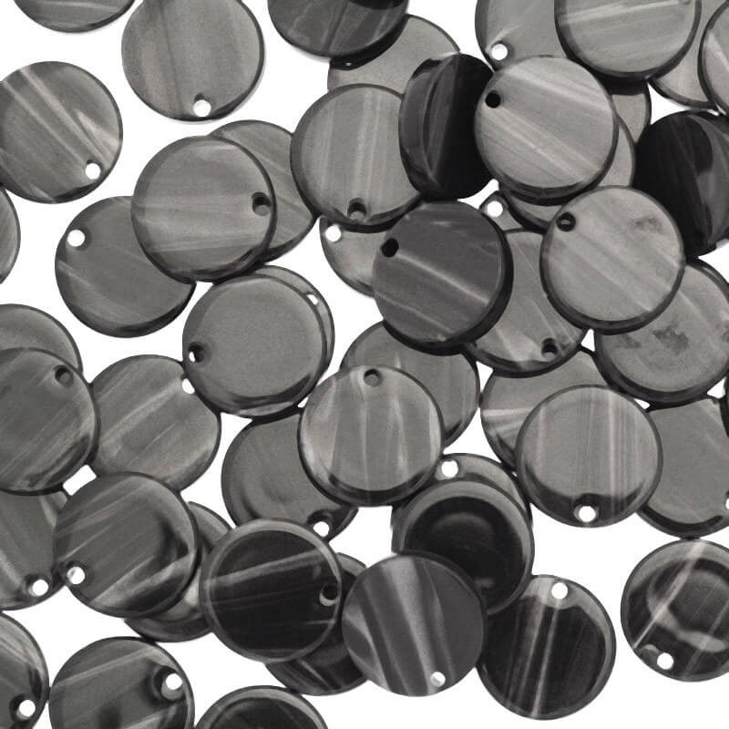 Coin charms 12mm / gray with streaks / Art Deco resin / 1pc XZR6803