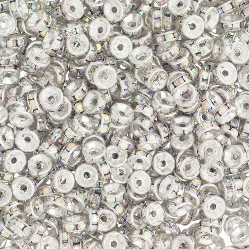 Przekładki z kryształkami proste 10 szt jasne srebro / transparentne AB 6x3mm AASJ116