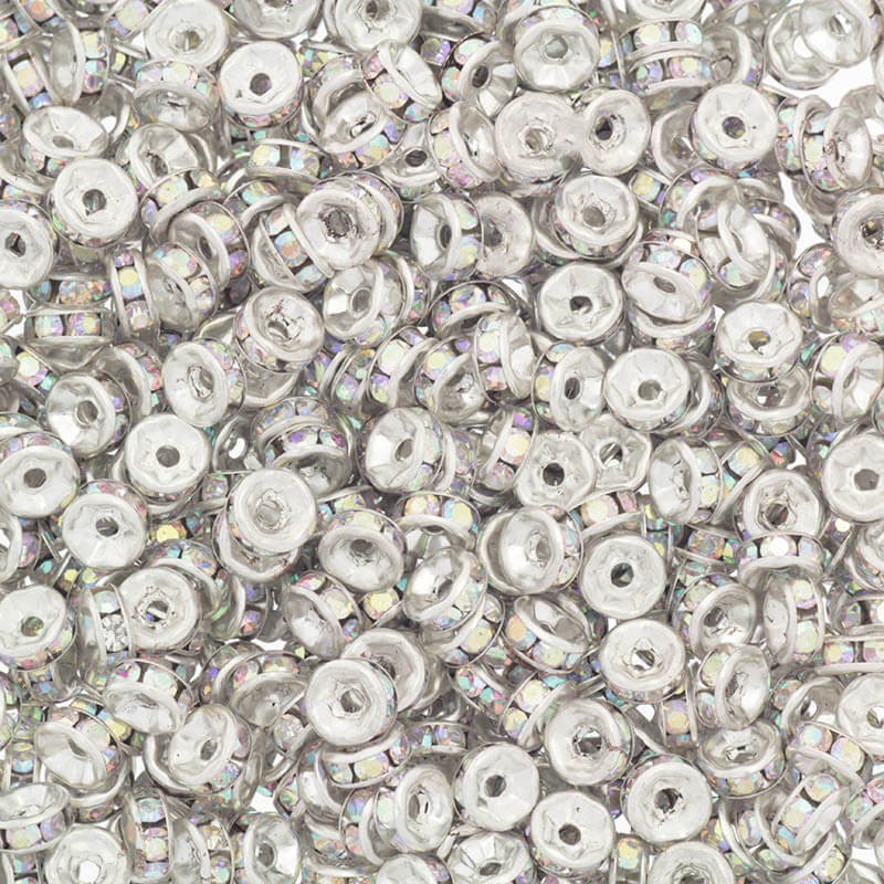 Przekładki z kryształkami proste 10 szt jasne srebro / transparentne AB 6x3mm AASJ116