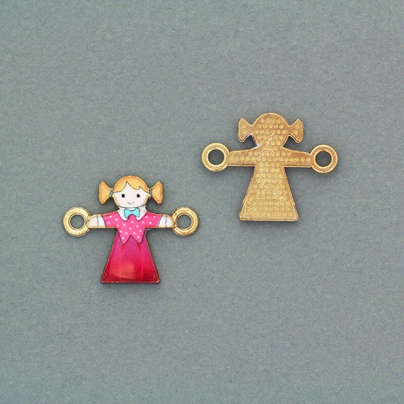 Connectors for girls' bracelets gold / pink 22x17mm 2pcs AKG411