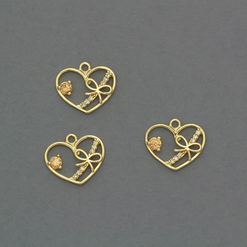 Gold-plated heart pendants with cubic zirconia 14x12mm 1pc AKG353