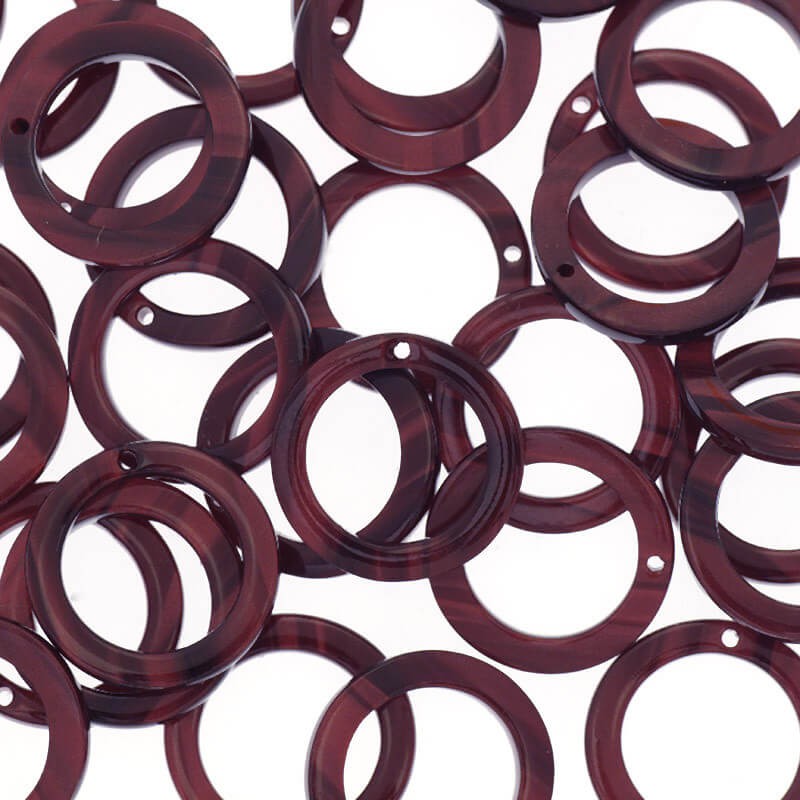 Pendants circles 20mm / burgundy with streaks / Art Deco resin / 1pc XZR6711
