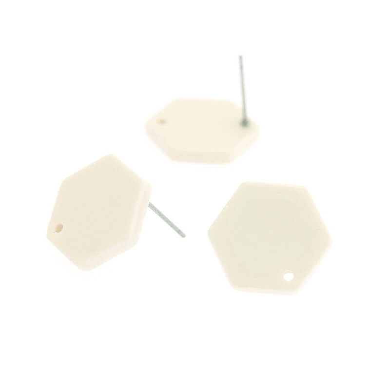 Base of earrings / sticks hexagon 15mm / Art Deco resin / ivory / 2pcs XZR1201
