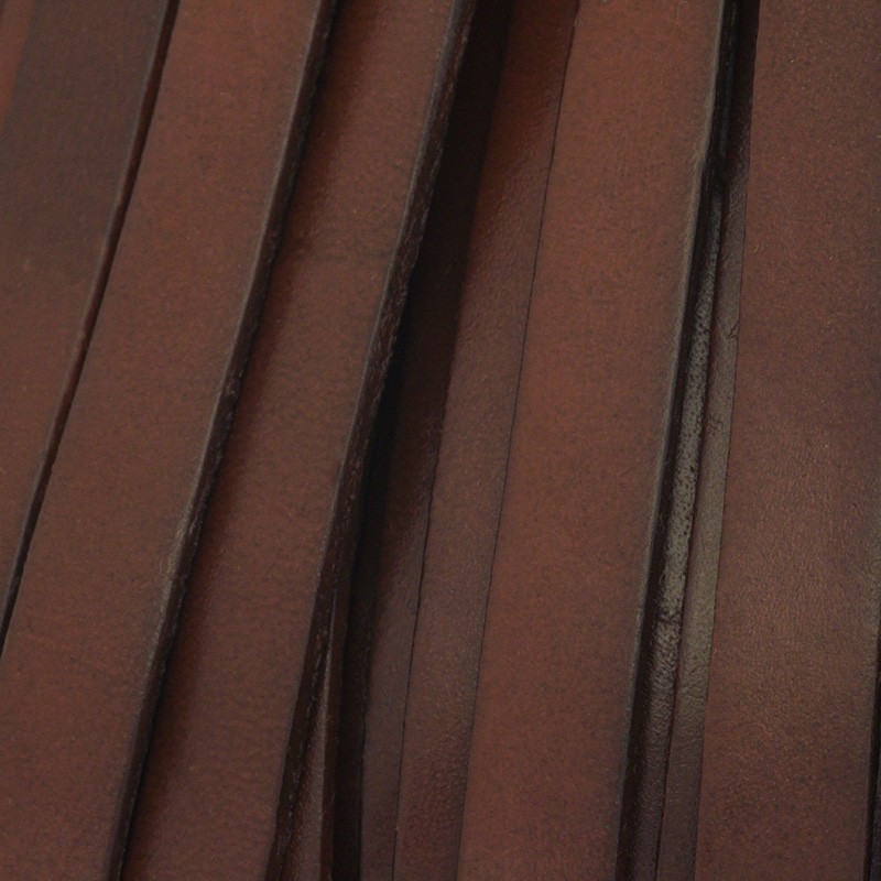 A flat leather strap 10x2mm, red brown, on a spool of 1m RZIN14