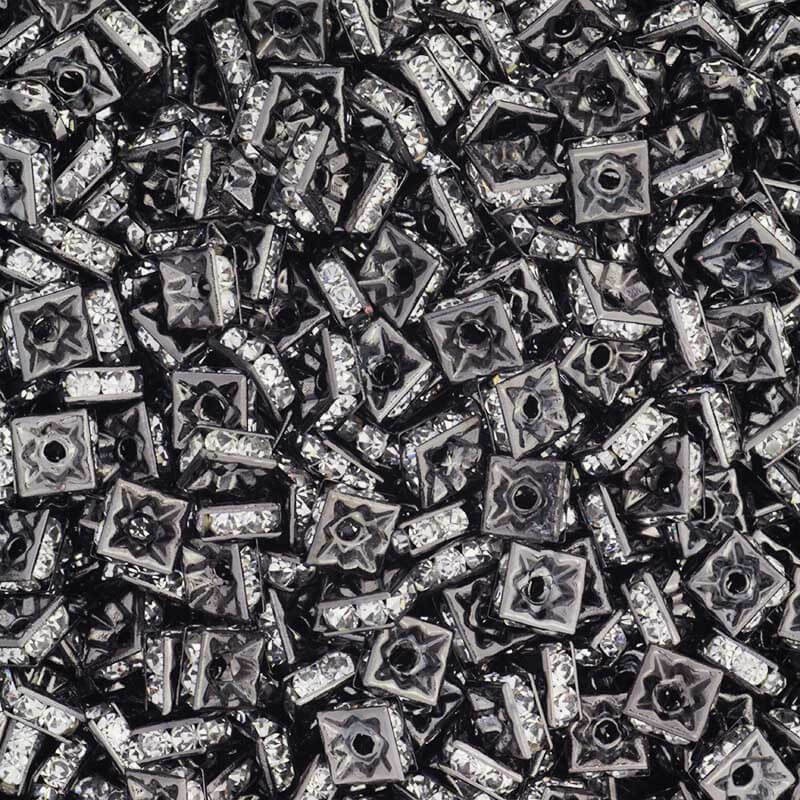 Spacers with crystals square 5pcs anthracite 6x3mm AAN025