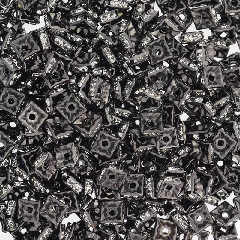 Spacers with crystals square 10pcs anthracite 6x3mm AAN024