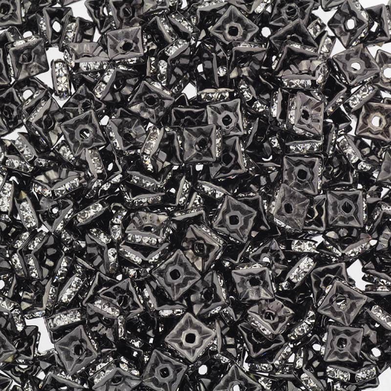 Spacers with crystals square 10pcs anthracite 6x3mm AAN024