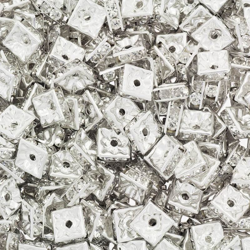 Przekładki z kryształkami kwadratowe 5szt jasne srebro 8x4mm AASJ129