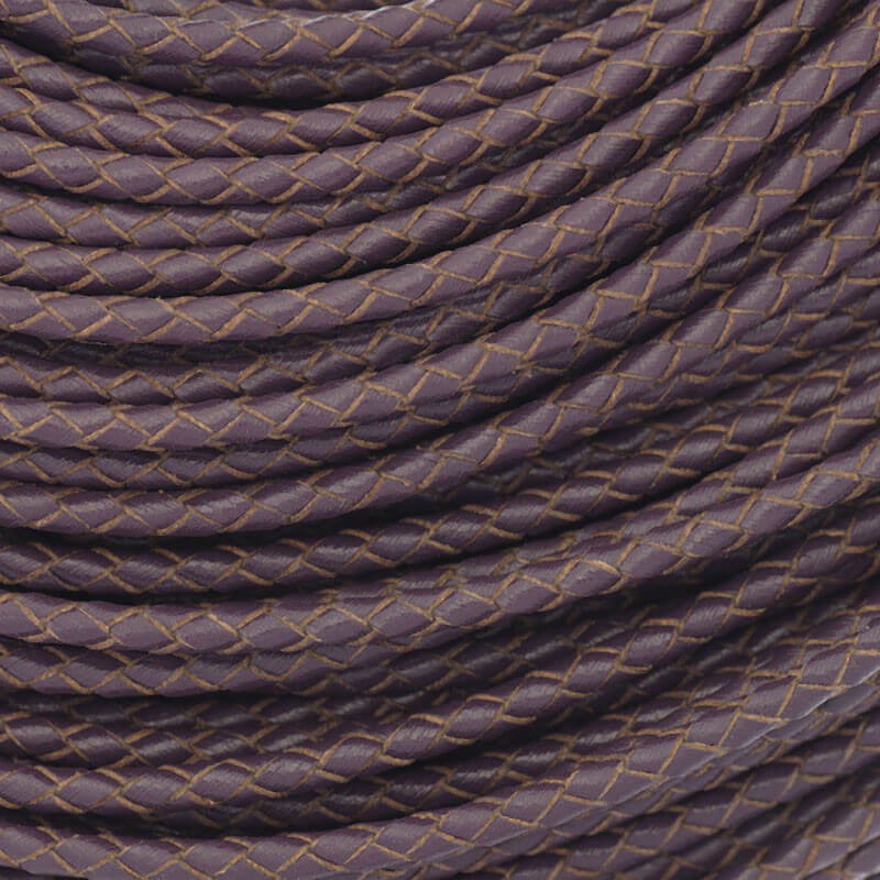 Braided leather strap 3mm purple on a spool 50cm RZIN3006