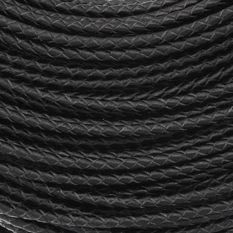 3mm black braided leather strap on a 50cm spool RZIN3004