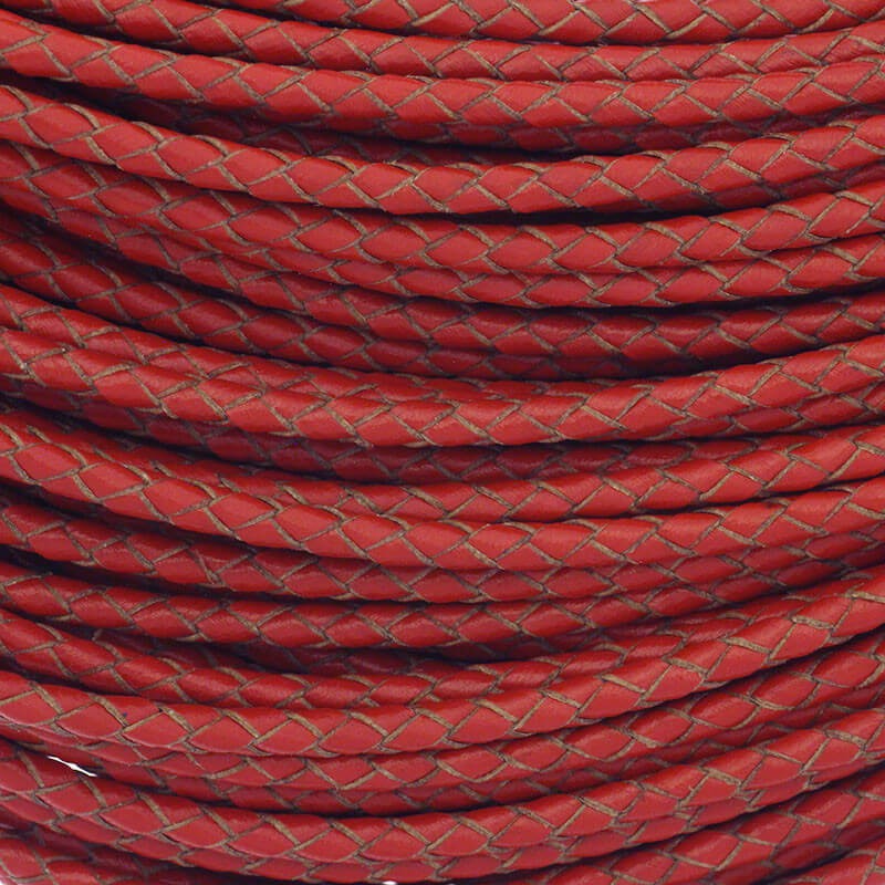 3mm red braided leather strap on a 50cm spool RZIN3007