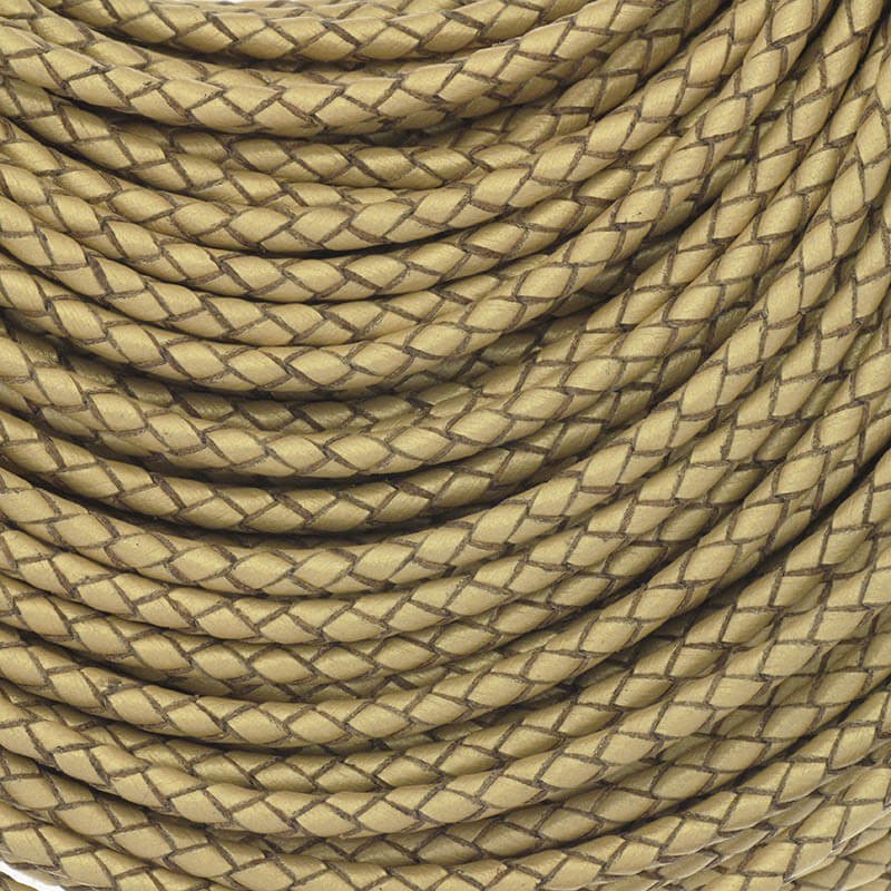 Braided leather strap 3mm pearl gold on a spool 50cm RZIN3012