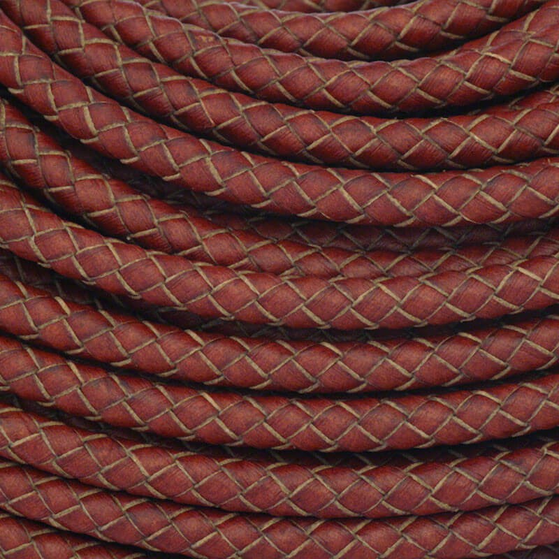 Braided leather strap 5mm ginger brown on a spool 50cm RZIN0505