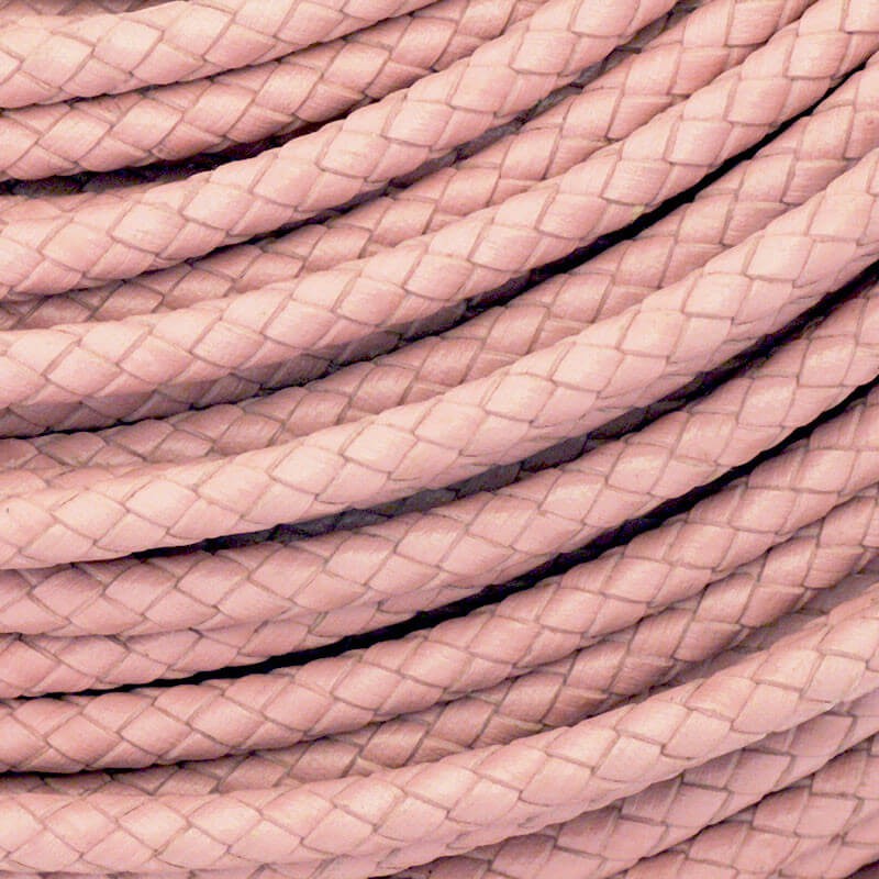 Rzemień skórzany pleciony 5mm różowy ze szpuli 50cm RZIN0504