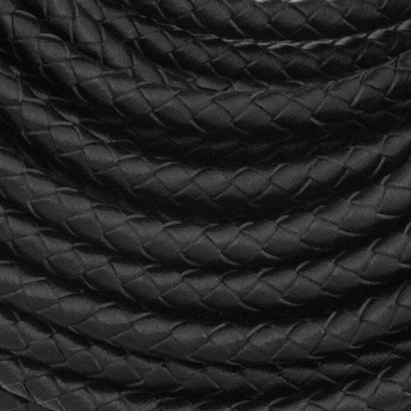 Leather strap, braided 6mm, black on a spool 50cm RZIN0601