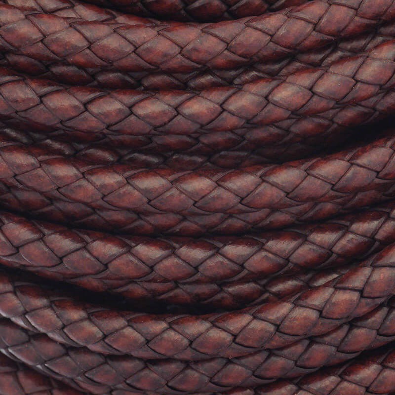 Braided leather strap 6mm, smoked brown, spool 50cm RZIN0602