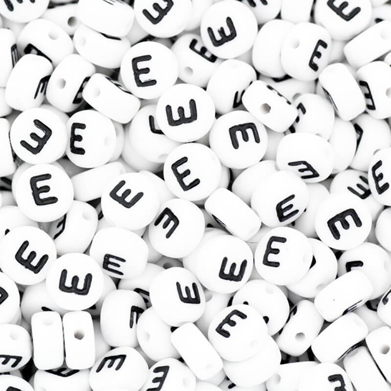 Letter beads / Letter E / acrylic coins 7mm 30pcs. XWLE