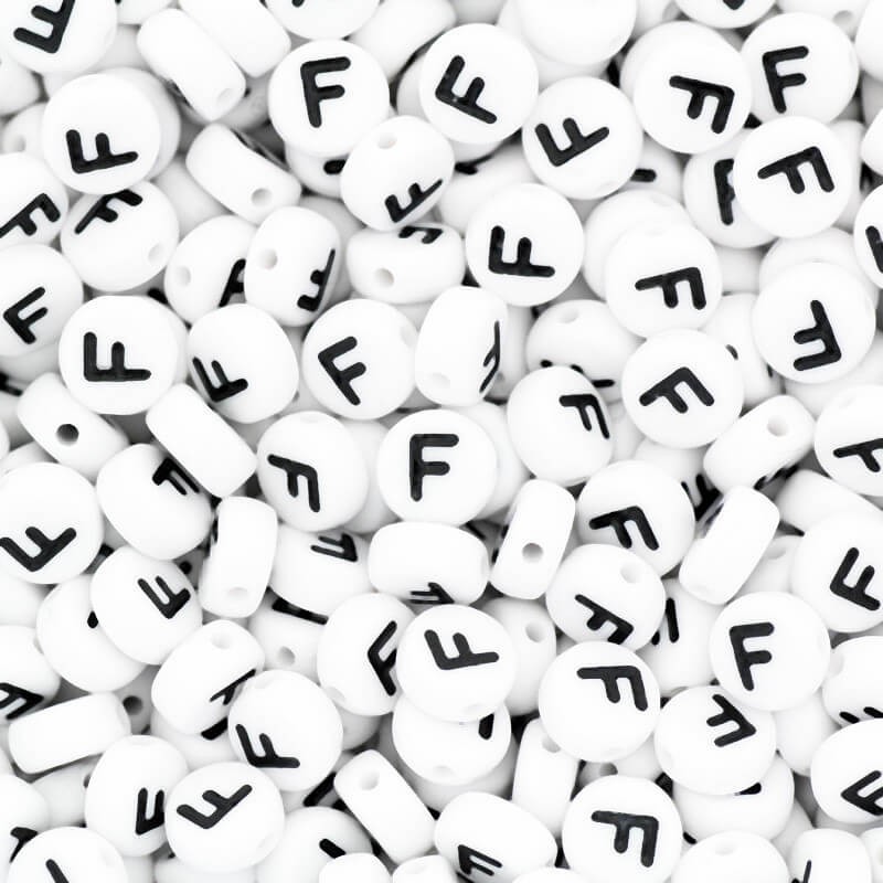 Letter beads / Letter F / acrylic coins 7mm 30pcs. XWLF