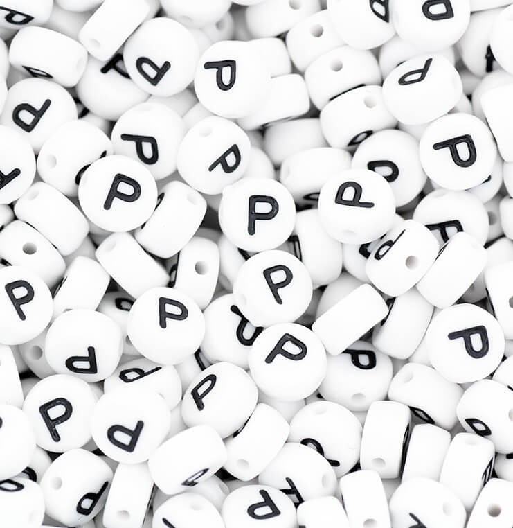 Letter beads / Letter P / acrylic coins 7mm 30pcs. XWLP