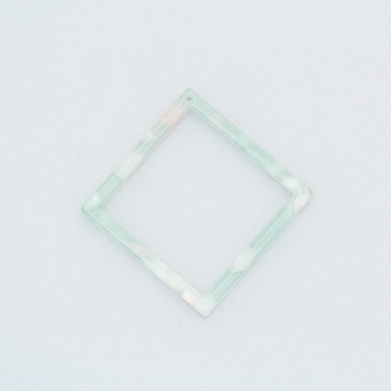 Diamonds pendants 38x38mm / Art Deco resin / mint with pink / 1pc XZR0802