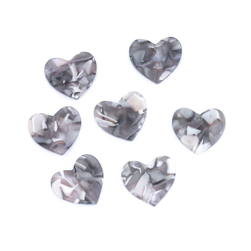 Heart charms 18mm / Art Deco resin / gray melange / 1pc XZR0130