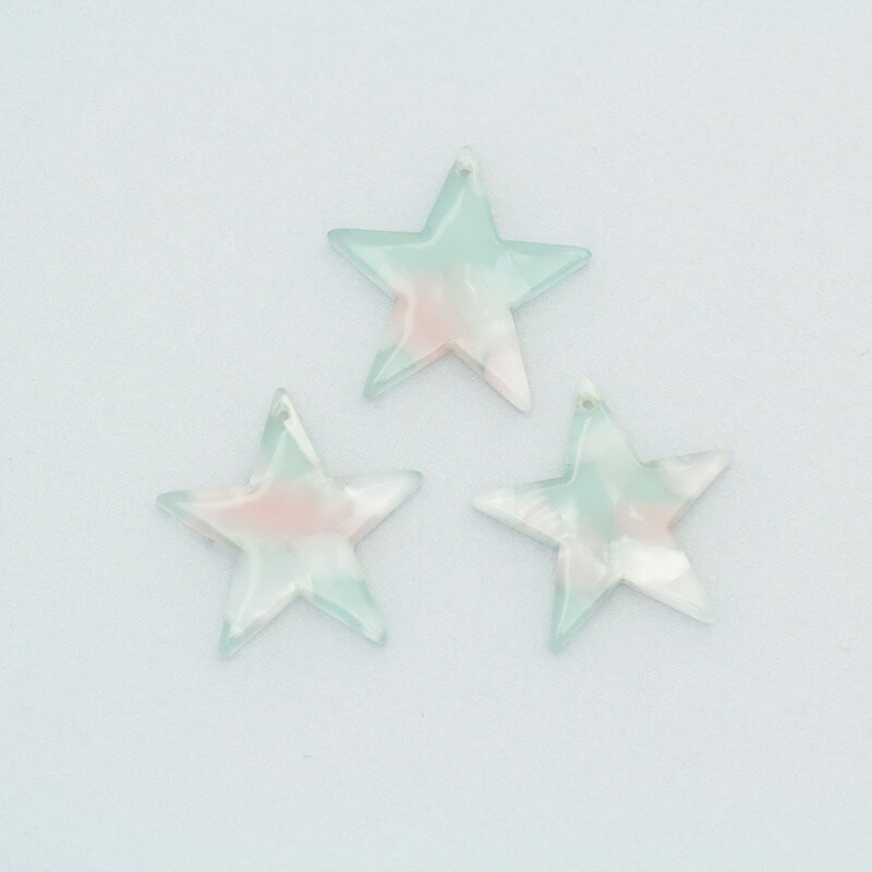 Star pendants 20mm / Art Deco resin / mint with pink / 1pc XZR0805