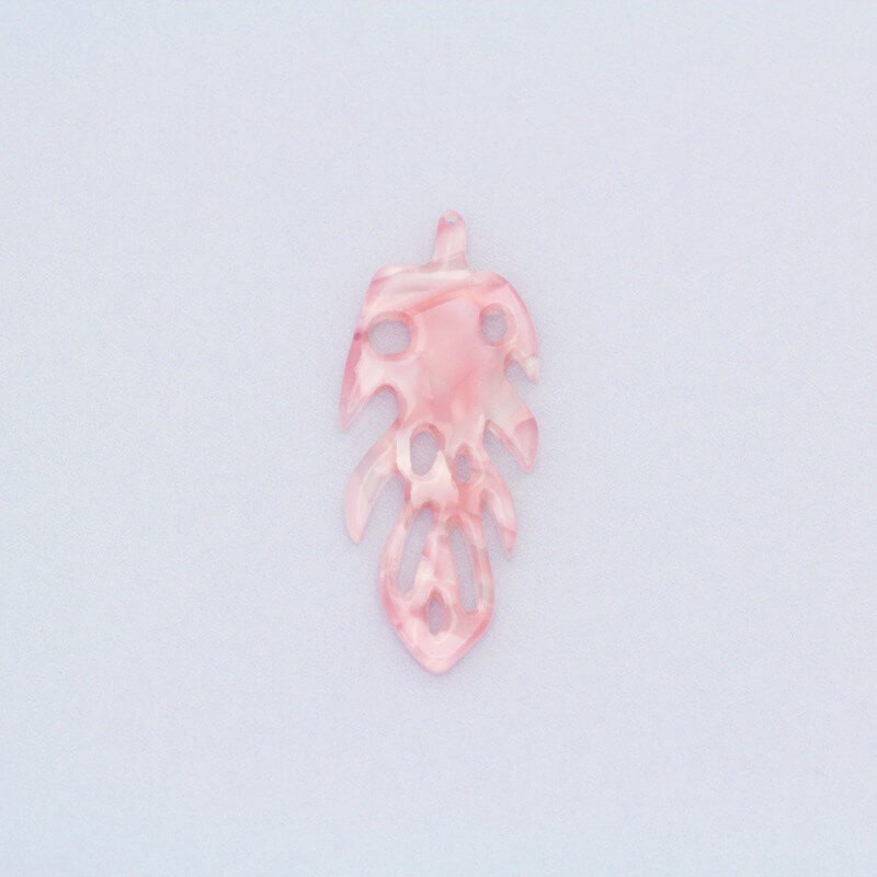Pendants monstera leaves long 15x35mm / Art Deco resin / pearl pink / 1pc XZR8412