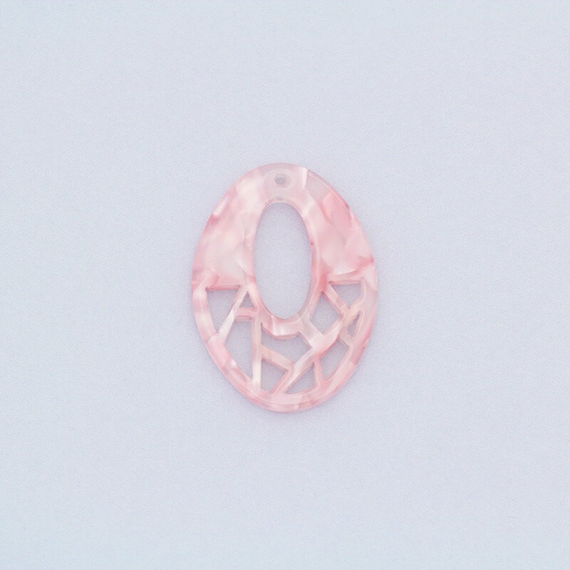 Pendants oval stained glass 29x21mm / Art Deco resin / pearl pink / 1pc XZR8426