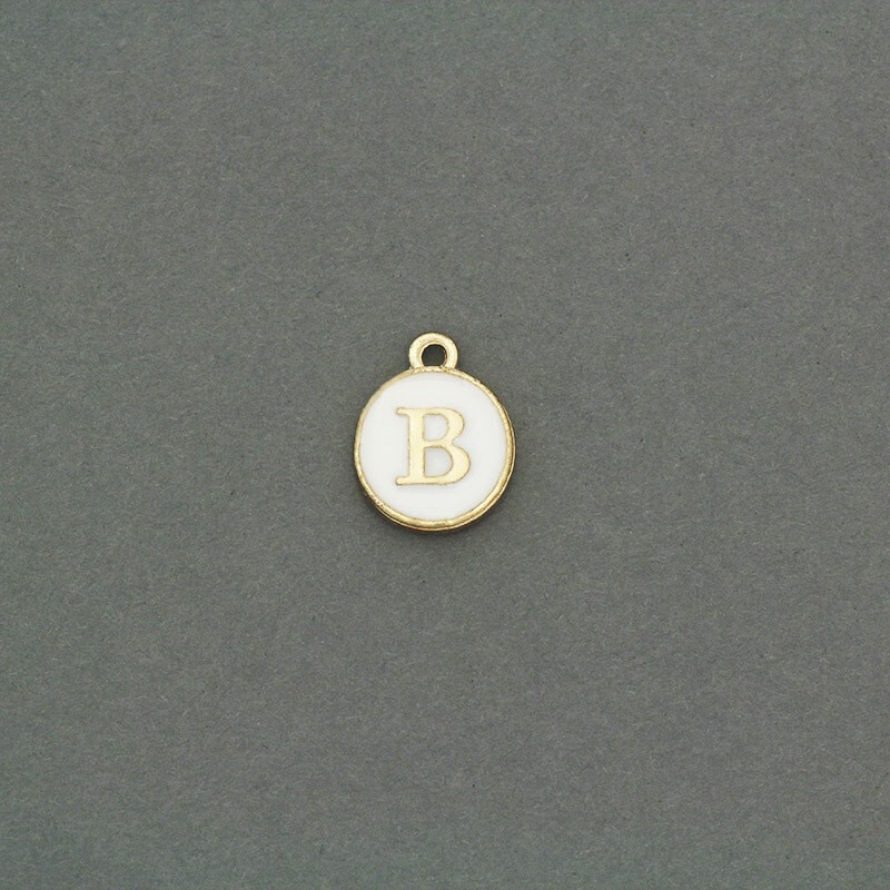 Zawieszki emaliowane monetka z literką "B" ładne złoto 11x14mm 1szt AKG464B