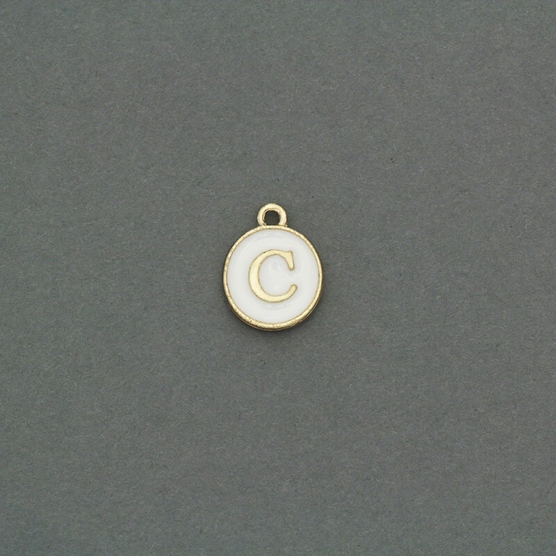 Zawieszki emaliowane monetka z literką "C" ładne złoto 11x14mm 1szt AKG464C