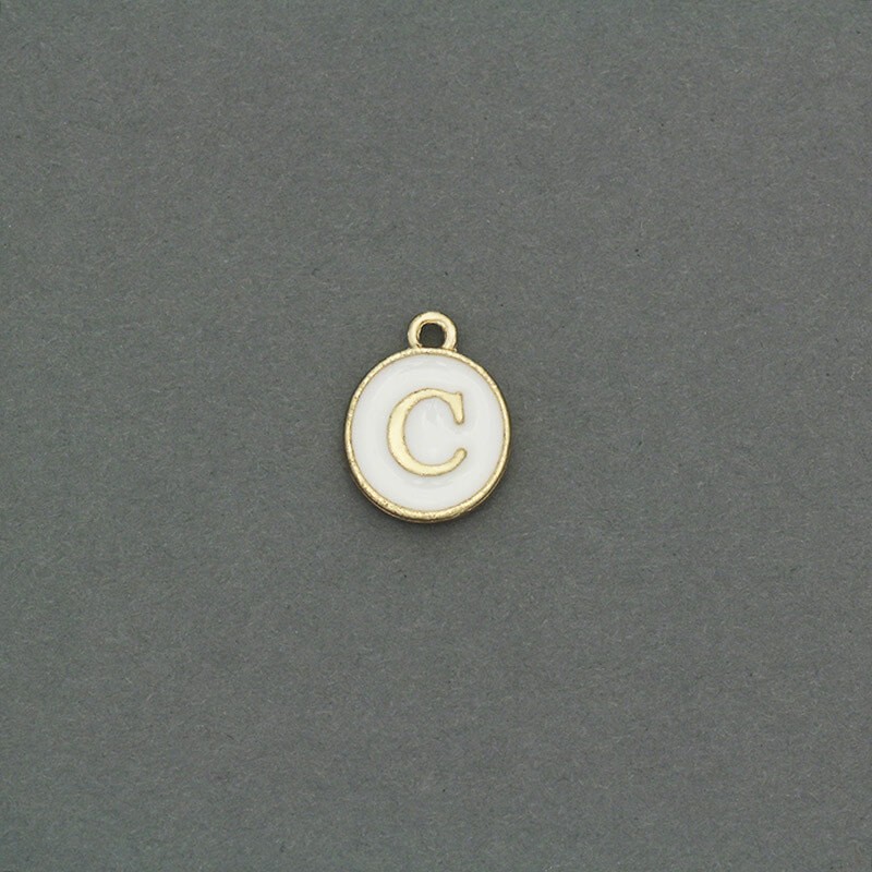 Zawieszki emaliowane monetka z literką "C" ładne złoto 11x14mm 1szt AKG464C