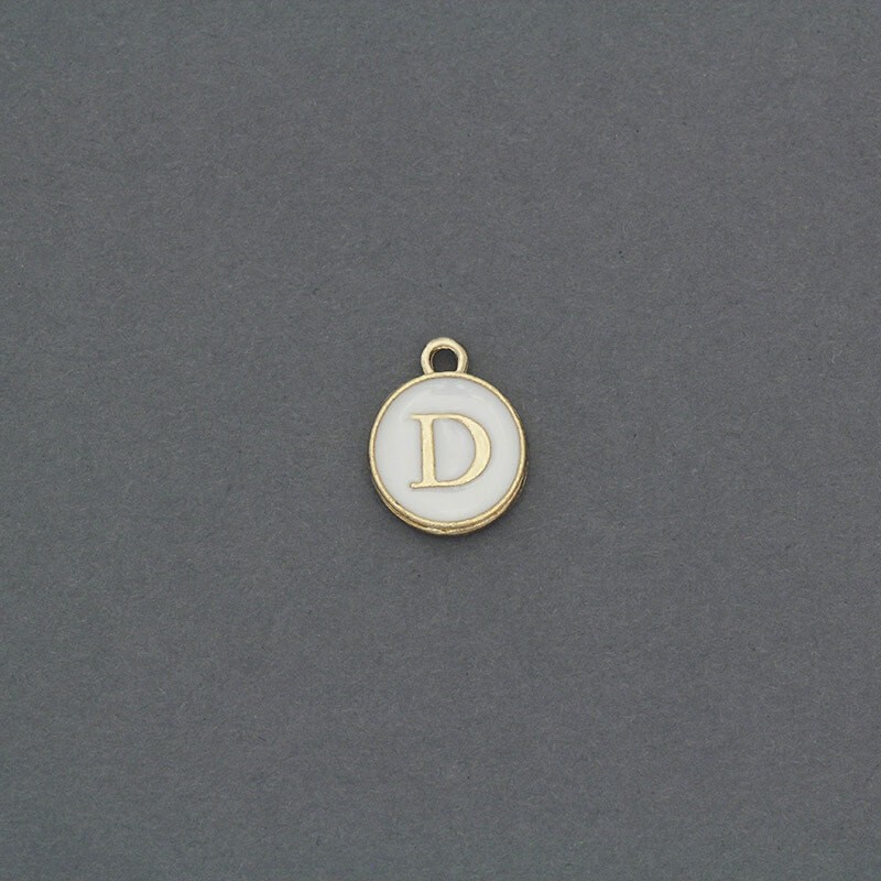 Zawieszki emaliowane monetka z literką "D" ładne złoto 11x14mm 1szt AKG464D