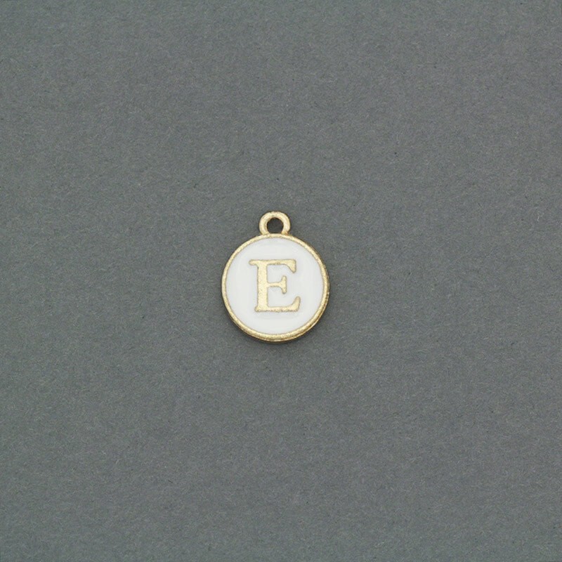 Zawieszki emaliowane monetka z literką "E" ładne złoto 11x14mm 1szt AKG464E