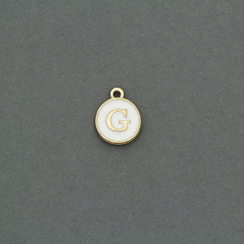 Zawieszki emaliowane monetka z literką "G" ładne złoto 11x14mm 1szt AKG464G