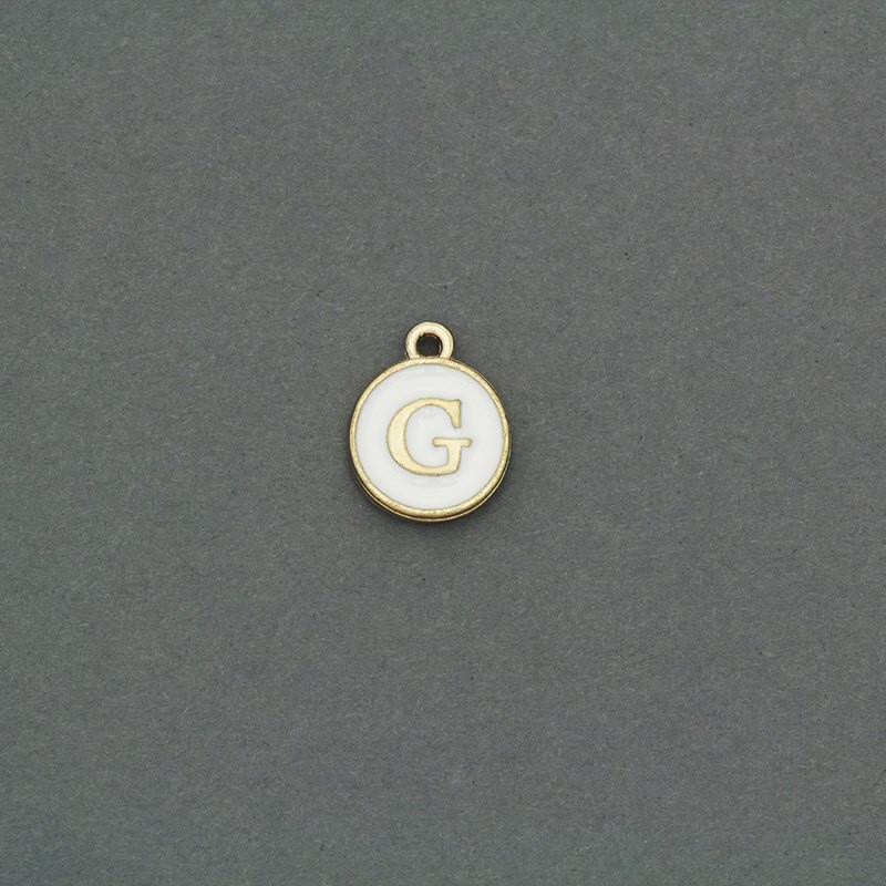 Zawieszki emaliowane monetka z literką "G" ładne złoto 11x14mm 1szt AKG464G