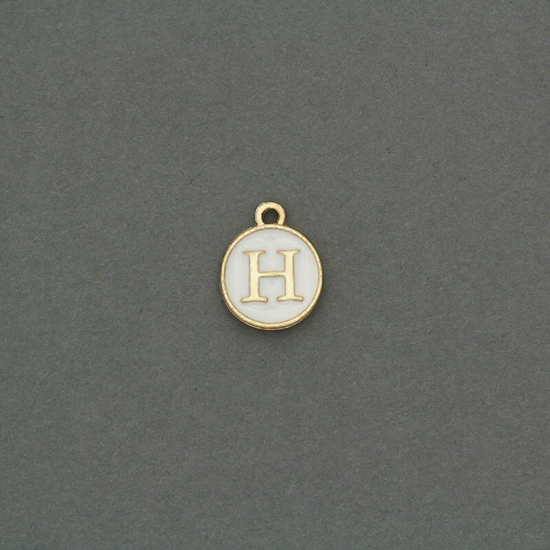 Zawieszki emaliowane monetka z literką "H" ładne złoto 11x14mm 1szt AKG464H