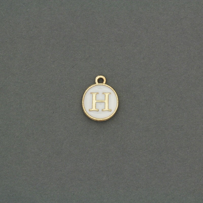 Zawieszki emaliowane monetka z literką "H" ładne złoto 11x14mm 1szt AKG464H