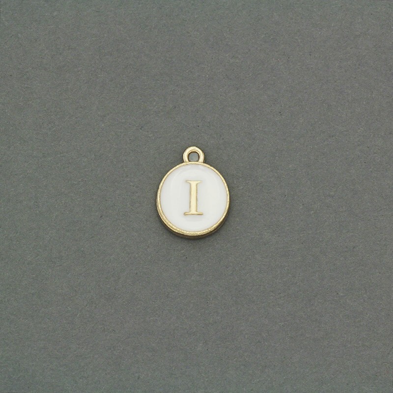 Zawieszki emaliowane monetka z literką "I" ładne złoto 11x14mm 1szt AKG464I