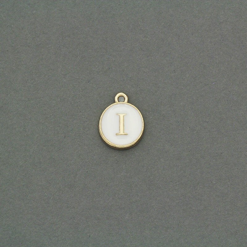 Enamel coin pendants with the letter "I" nice gold 11x14mm 1pc AKG464I
