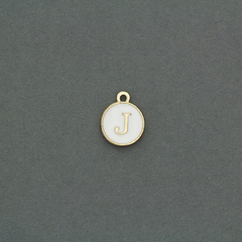 Zawieszki emaliowane monetka z literką "J" ładne złoto 11x14mm 1szt AKG464J