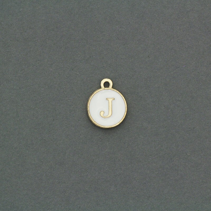 Zawieszki emaliowane monetka z literką "J" ładne złoto 11x14mm 1szt AKG464J