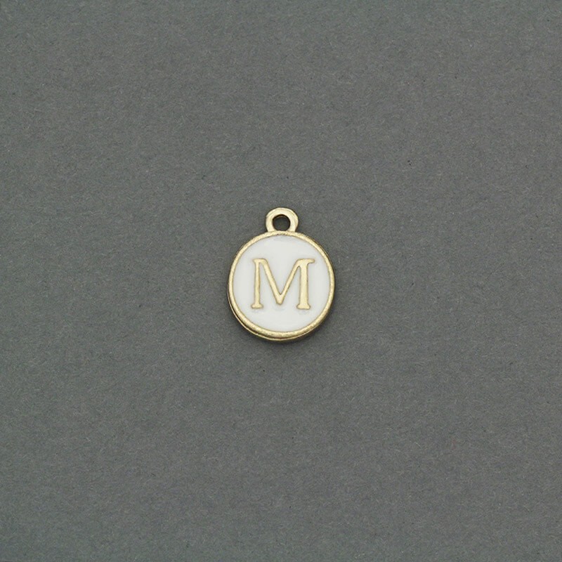 Zawieszki emaliowane monetka z literką "M" ładne złoto 11x14mm 1szt AKG464M