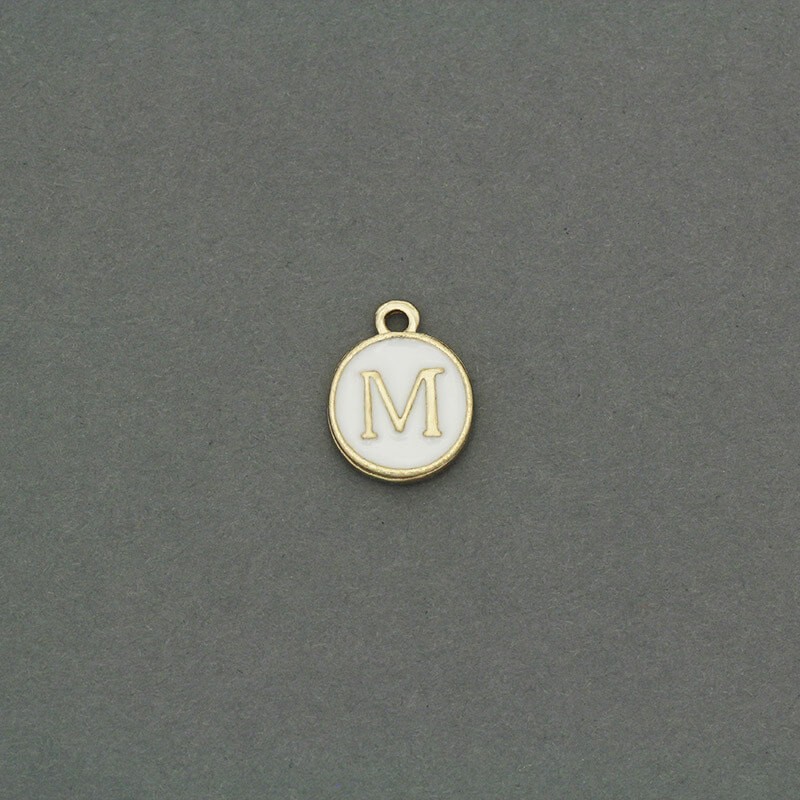 Enamel coin pendants with the letter "M" nice gold 11x14mm 1pc AKG464M