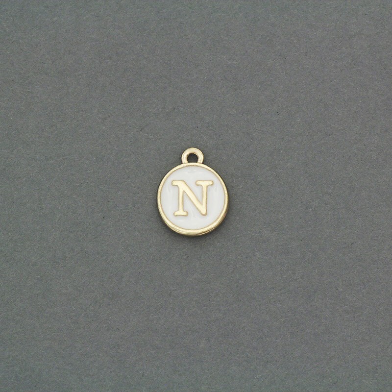 Zawieszki emaliowane monetka z literką "N" ładne złoto 11x14mm 1szt AKG464N