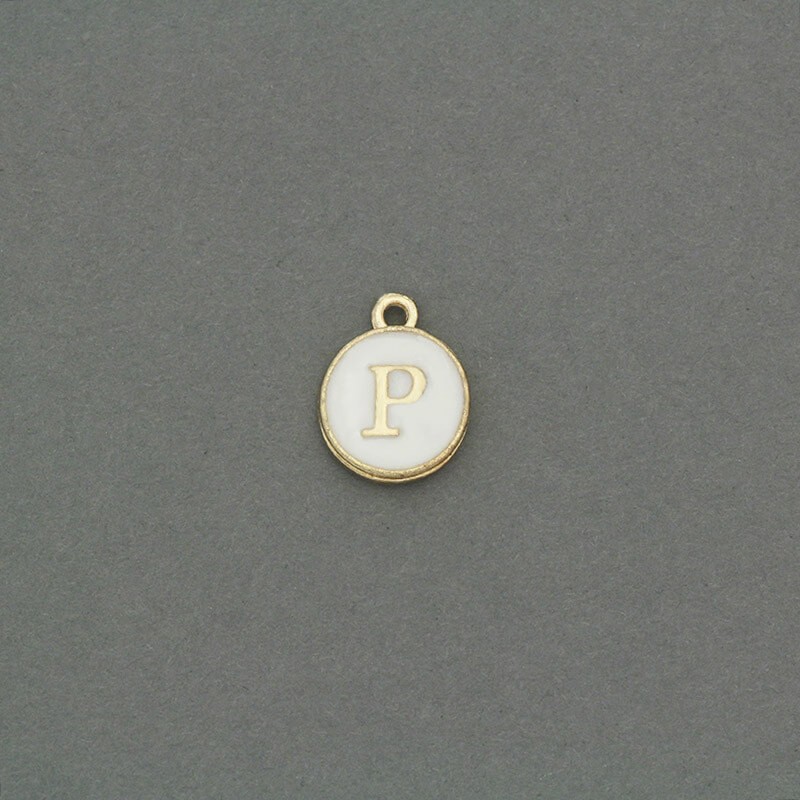 Zawieszki emaliowane monetka z literką "P" ładne złoto 11x14mm 1szt AKG464P
