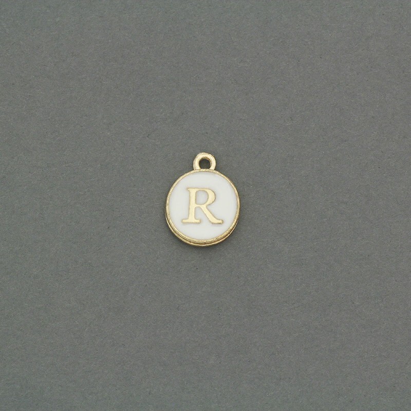 Zawieszki emaliowane monetka z literką "R" ładne złoto 11x14mm 1szt AKG464R