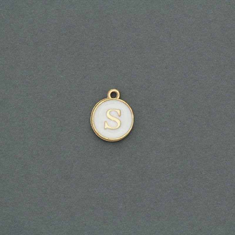Zawieszki emaliowane monetka z literką "S" ładne złoto 11x14mm 1szt AKG464S