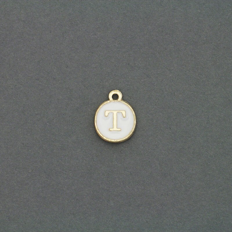 Enamel coin pendants with the letter "T" nice gold 11x14mm 1pc AKG464T